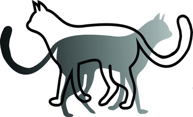 Silhouette of two gray cats. Vector graphics.