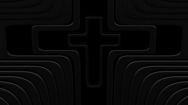 The christian background. Black christian crosses on the black surface. Loopable. Full frame. 3D rendering.
