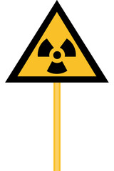 yellow sign warning the nuclear risk, message about the danger of exposure to a high dose of...