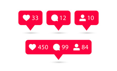 Social media notification icons in speech bubbles like love comment share icon 