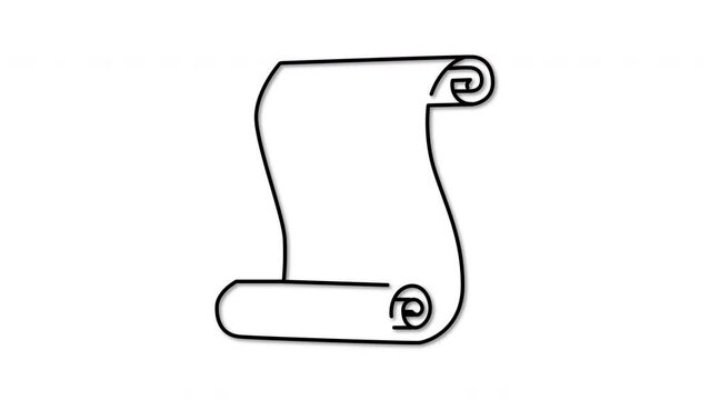 Old rolled book, scroll with text, script, message, law. Self drawing animation. Line art. 