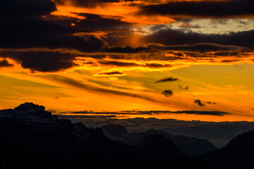 Sunset in Dolomites mountains, Alps, northern Italy
