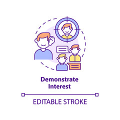 Demonstrate interest concept icon. Showing engagement. Step to charisma abstract idea thin line illustration. Isolated outline drawing. Editable stroke. Arial, Myriad Pro-Bold fonts used