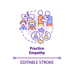 Practice empathy concept icon. Share feelings and emotions. Step to charisma abstract idea thin line illustration. Isolated outline drawing. Editable stroke. Arial, Myriad Pro-Bold fonts used