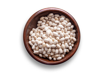 weiße Bohnen in einer Holzschale