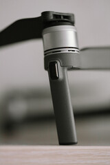 Close-up of the propellers and the brushless motor of the drone, diode fire. Repair and replacement of quadrocopter blades. Maintenance of drones