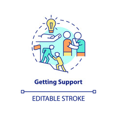 Getting support concept icon. Motivate and inspire people. Charisma benefit abstract idea thin line illustration. Isolated outline drawing. Editable stroke. Arial, Myriad Pro-Bold fonts used