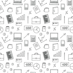 Finance seamless pattern vector illustration, hand drawing doodles