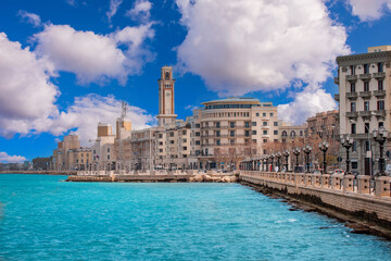 Panoramic view of water front in Bari, Puglia(Apulia) in Southern Italy 