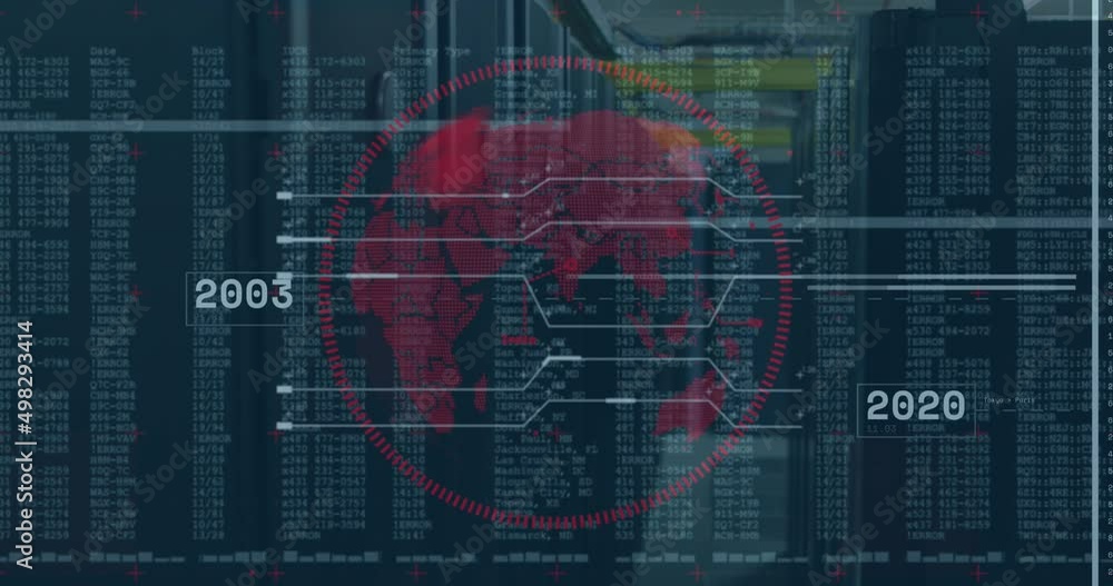 Aufkleber Animation of globe and financial data processing over black background