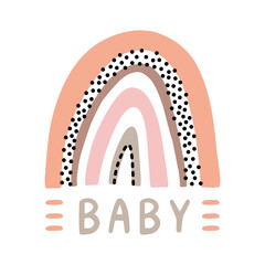 Vector color children's illustration, a postcard with a cute rainbow and an inscription on a white background.