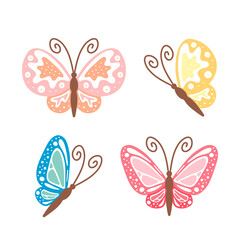 Set of butterflies isolated on a white background. Vector flat illustration.