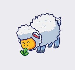 cute sheep eating grass on the ground. isolated cartoon animal nature illustration. Flat Style suitable for Sticker Icon Design Premium Logo vector. Mascot Character