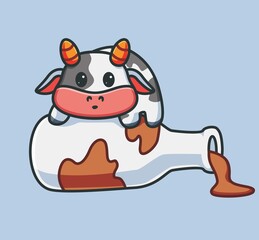 cute cow spilled milk from the bottle. isolated cartoon animal nature illustration. Flat Style suitable for Sticker Icon Design Premium Logo vector. Mascot Character