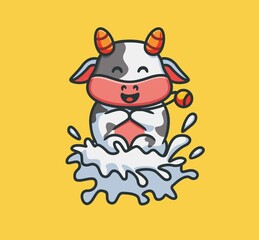 cute cow with splash of milk. isolated cartoon animal nature illustration. Flat Style suitable for Sticker Icon Design Premium Logo vector. Mascot Character
