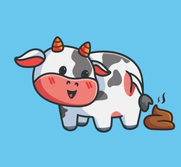 cute cow looking his feces. isolated cartoon animal nature illustration. Flat Style suitable for Sticker Icon Design Premium Logo vector. Mascot Character
