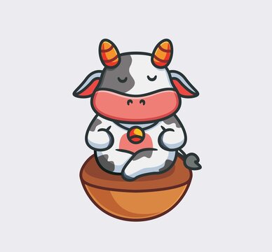 cute cow meditation pose. isolated cartoon animal nature illustration. Flat Style suitable for Sticker Icon Design Premium Logo vector. Mascot Character