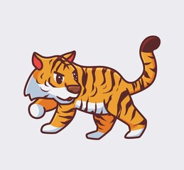 Fototapeta na wymiar cute tiger looking behind. isolated cartoon animal nature illustration. Flat Style suitable for Sticker Icon Design Premium Logo vector. Mascot Character