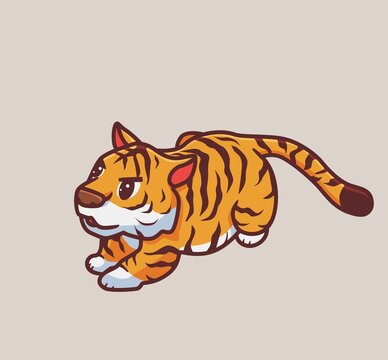 cute tiger hunting. isolated cartoon animal nature illustration. Flat Style suitable for Sticker Icon Design Premium Logo vector. Mascot Character