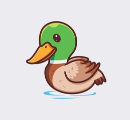 cute duck floating on water. isolated cartoon animal nature illustration. Flat Style suitable for Sticker Icon Design Premium Logo vector. Mascot Character