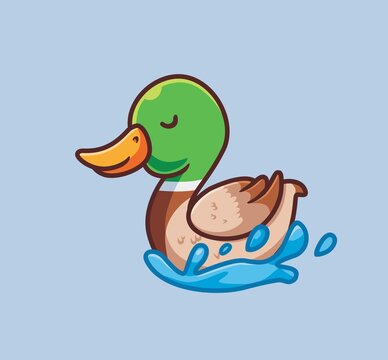 cute duck swimming on water. isolated cartoon animal nature illustration. Flat Style suitable for Sticker Icon Design Premium Logo vector. Mascot Character