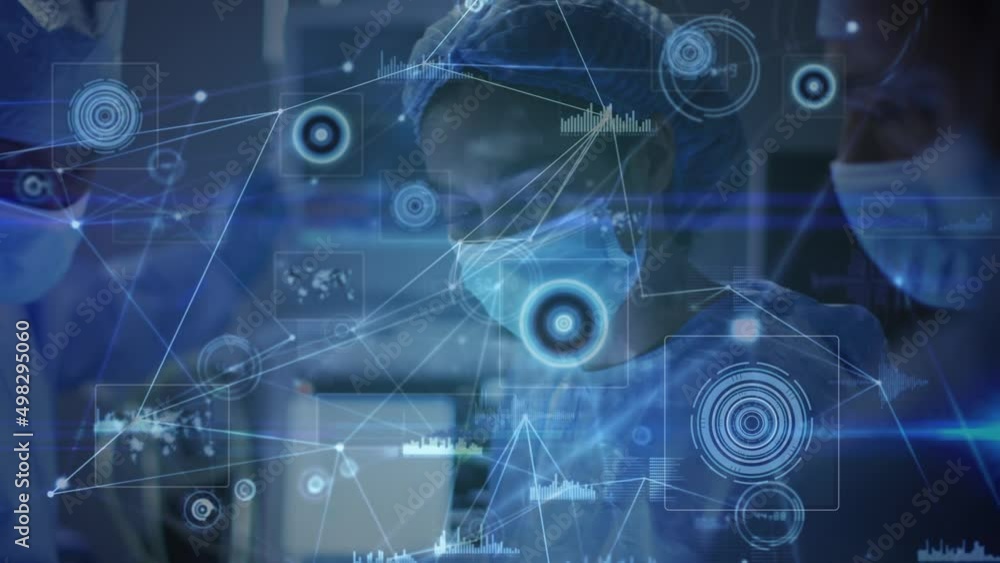 Poster animation of network of connections and data processing over diverse surgeons