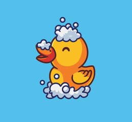 cute yellow duck take a bath. isolated cartoon animal nature illustration. Flat Style suitable for Sticker Icon Design Premium Logo vector. Mascot Character
