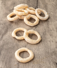 Traditional brazilian polvilho or starch biscuit over wooden table