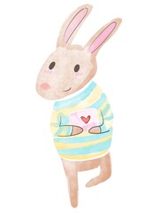 digital paint cute rabbit illustration with watercolor texture; rabbit with love letter