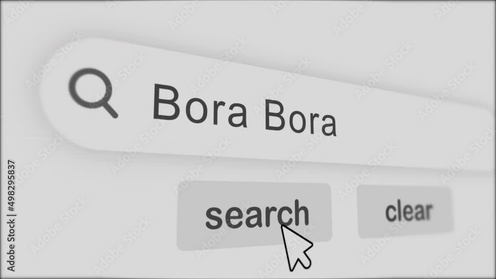Poster bora bora typing on search bar with click animation.vintage monitor screen. searching the word on in