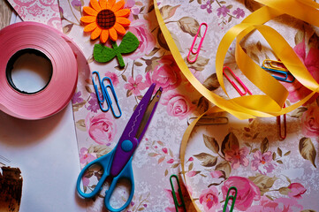 Scrapbooking. A set of accessories for handmade, creativity.