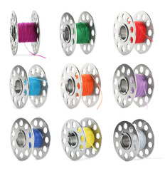 Set with spools of multicolor on white background