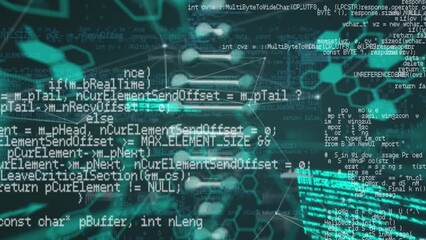 Animation of dna strand and data processing over black background - Powered by Adobe