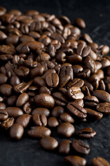 Fresh Coffee Beans on Dark Background