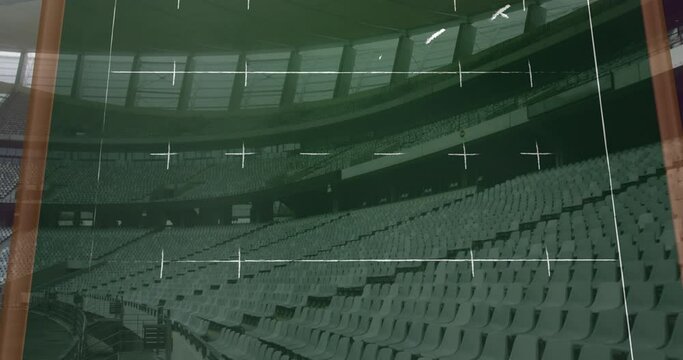Animation of drawing of game plan over empty stadium
