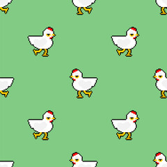 Chicken pixel art pattern seamless. 8 bit hen background. pixelated farm bird texture