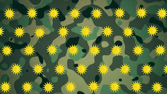 Animation of sun icons on green background