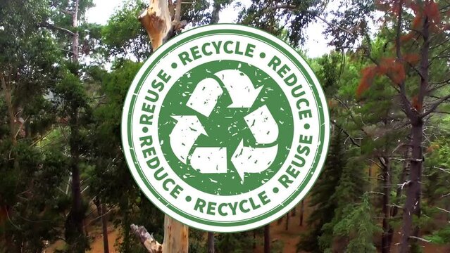 Animation of recycling icon over forest