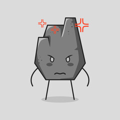 cute stone cartoon with angry expression. grey. stand and stare. suitable for logos, icons, symbols or mascots