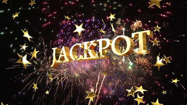 Animation of moving stars over jackpot text and fireworks