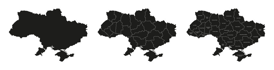 Ukraine maps set. Set of Ukrainian map with names of regions and blank map of Ukraine. Vector illustration.