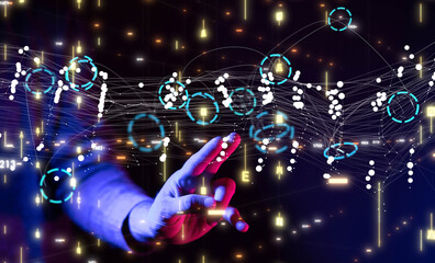 Global network. Blockchain. 3D illustration. Neural networks and artificial intelligence. Abstract