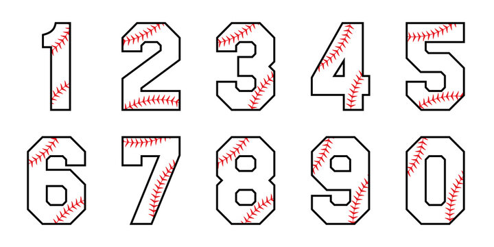 Baseball uniform number 1-9 icon set. Clipart image isolated on white background