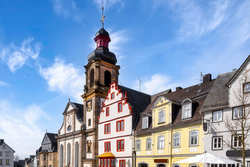 Fototapeta na wymiar Beautiful old town and church Maria Himmelfahrt in Hachenburg, Westerwald, Germany