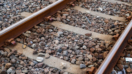 railroad tracks near the Sidoarjo train station, Indonesia