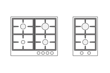 Gas stove top view outline icon set. Clipart image isolated on white background