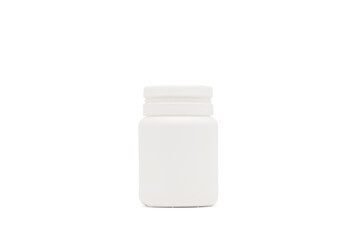 little bottles for tablets on white background