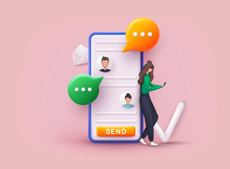 Talk, dialogue, messenger or online support concept. 3D Web Vector Illustrations.