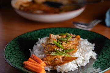 Chicken Teriyaki Sauce and Carrot Garnished Rice