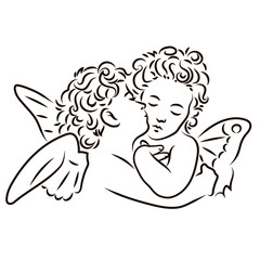 William Bouguereau - First Kiss part replica head wing two couple angels